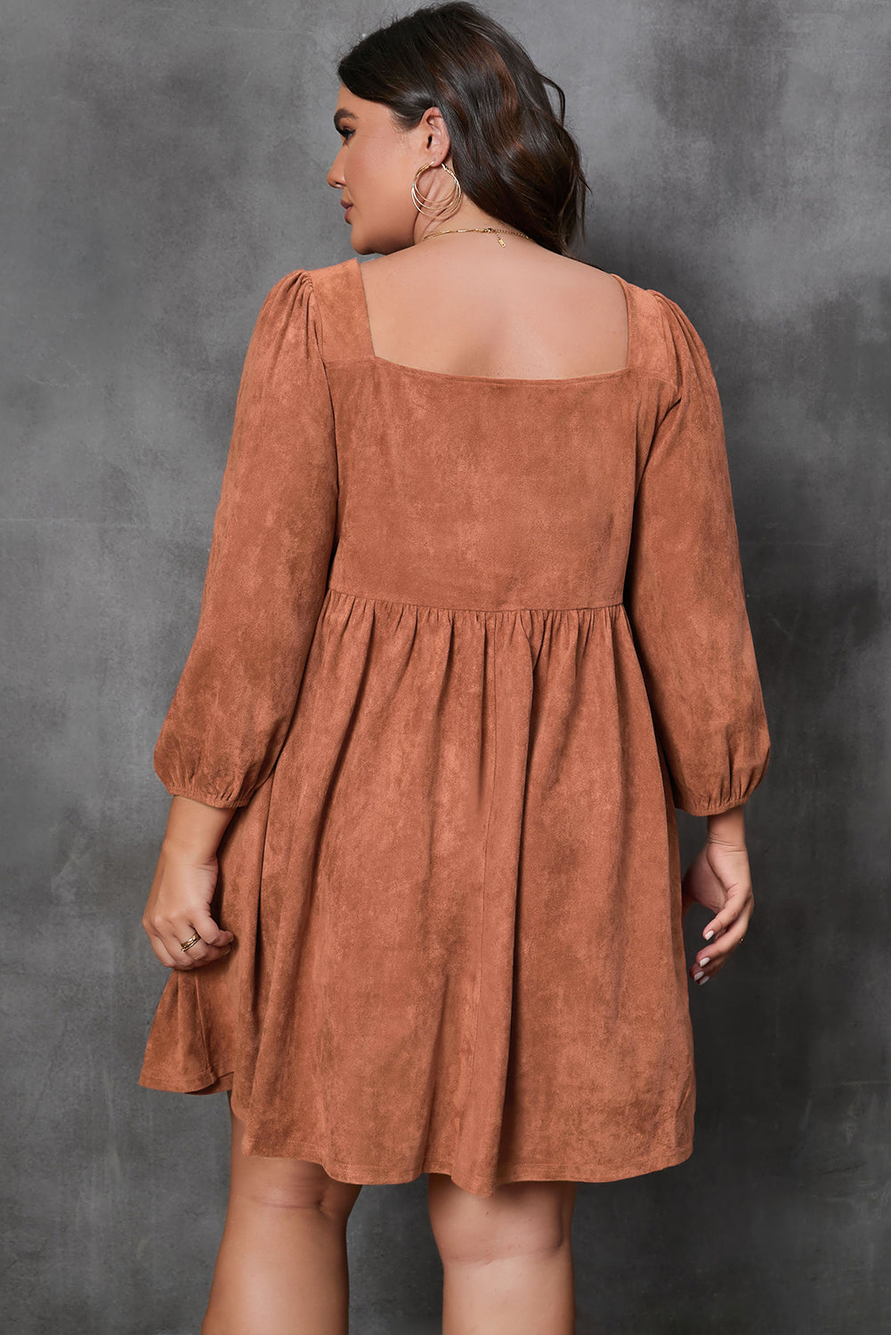 Chestnut Plus Size Suede Balloon Sleeve Dress