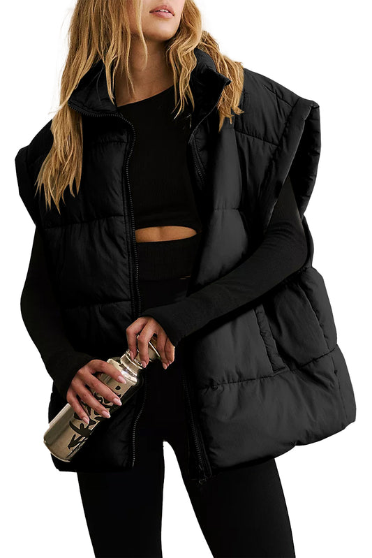 Black Zip Up Oversized Puffer Vest