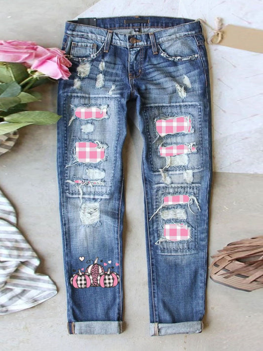 Printed Distressed Jeans