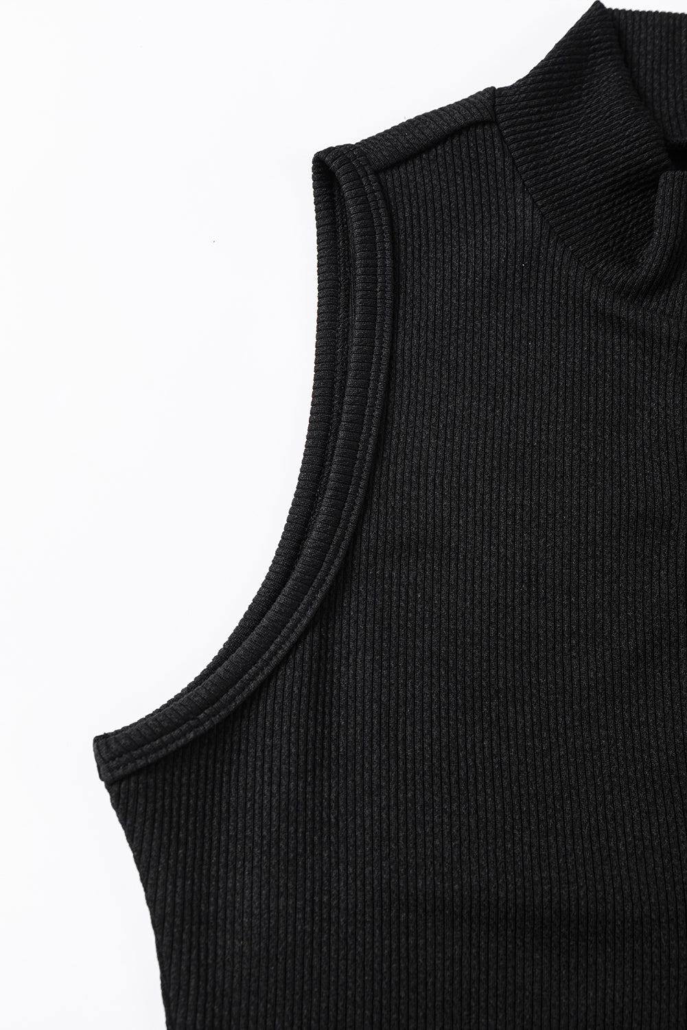 Black Zip Up Mock Neck Ribbed  Bodysuit