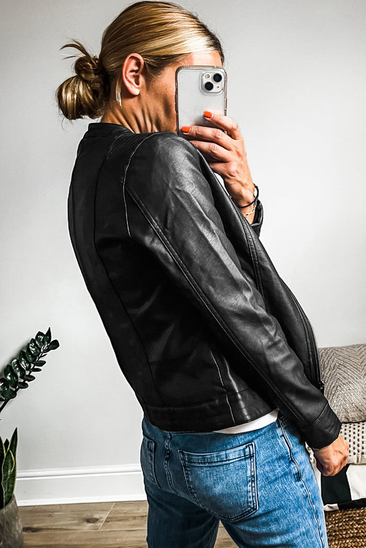 Faux Leather Slim Fit Bomber Jacket