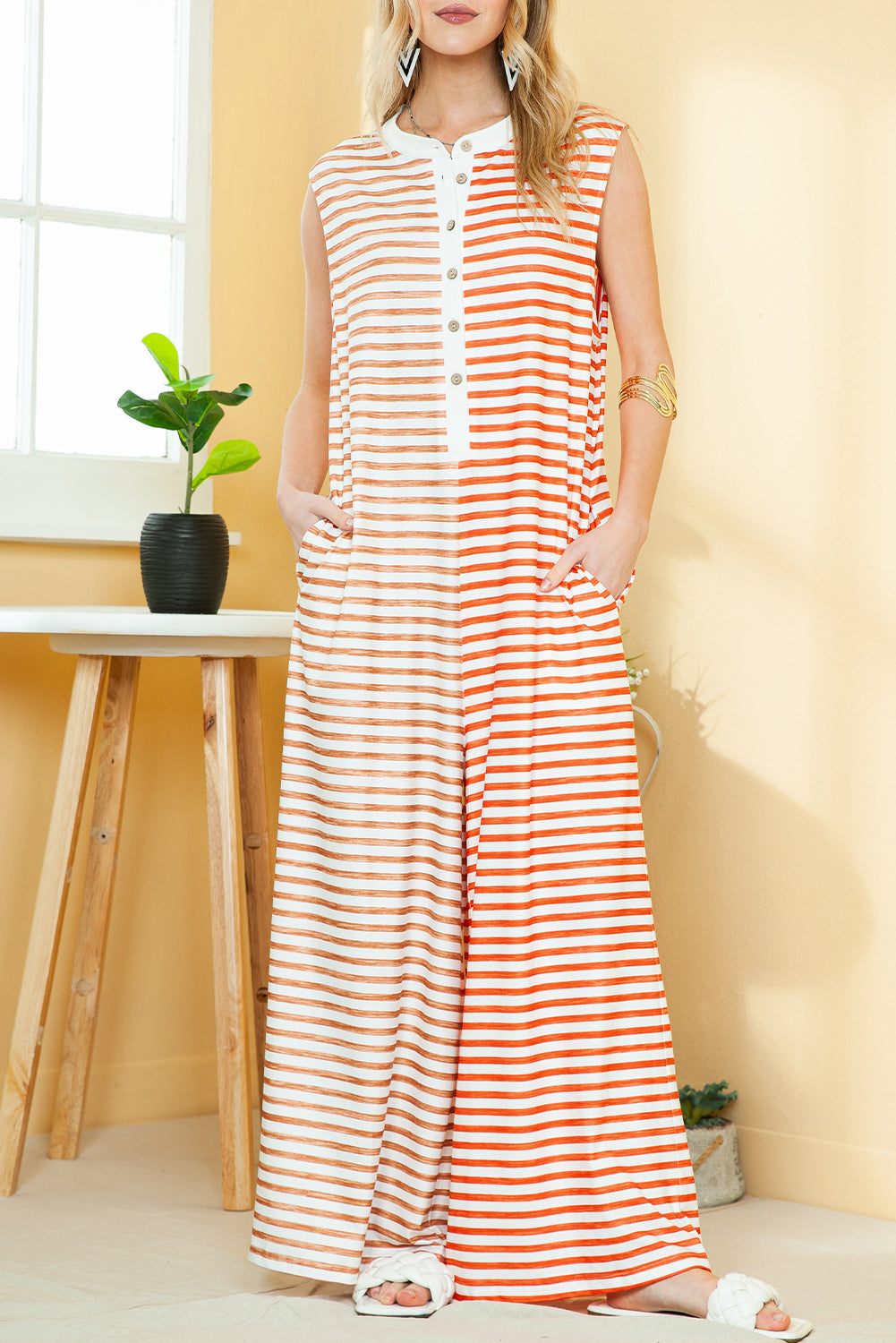 Orange Striped Baggy Jumpsuit/Loungewear