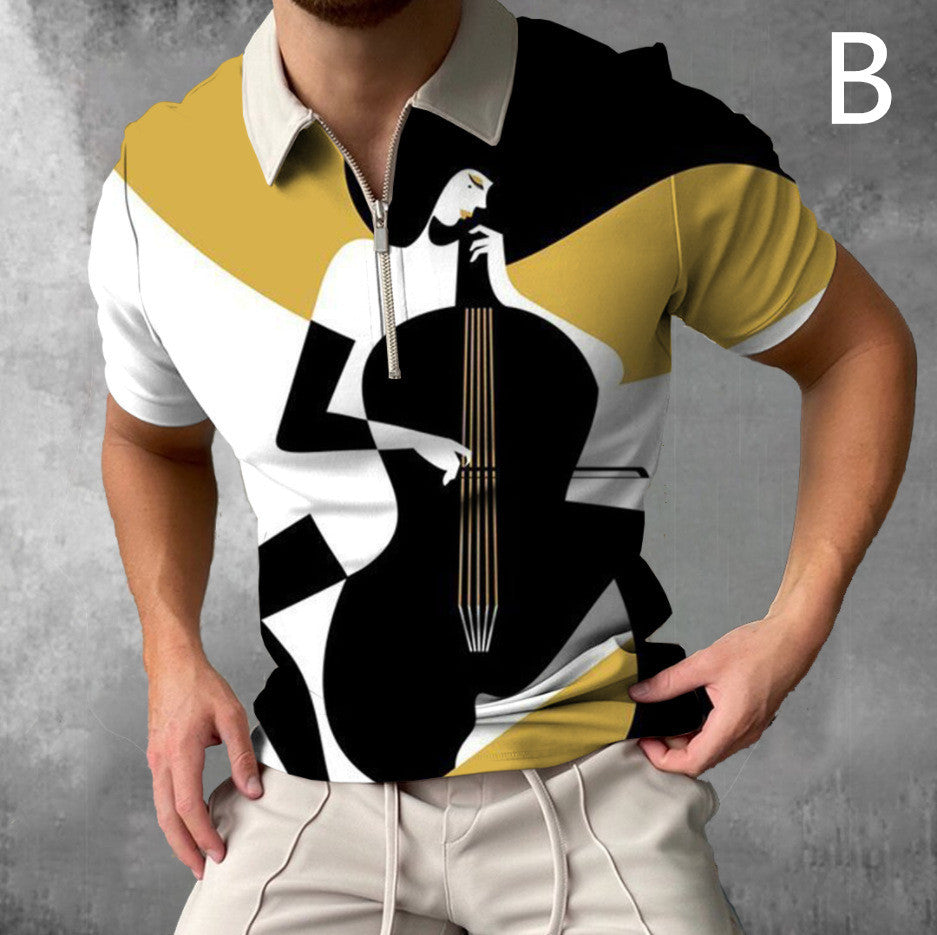 Men Face Art Short Sleeve Casual Polo Shirts