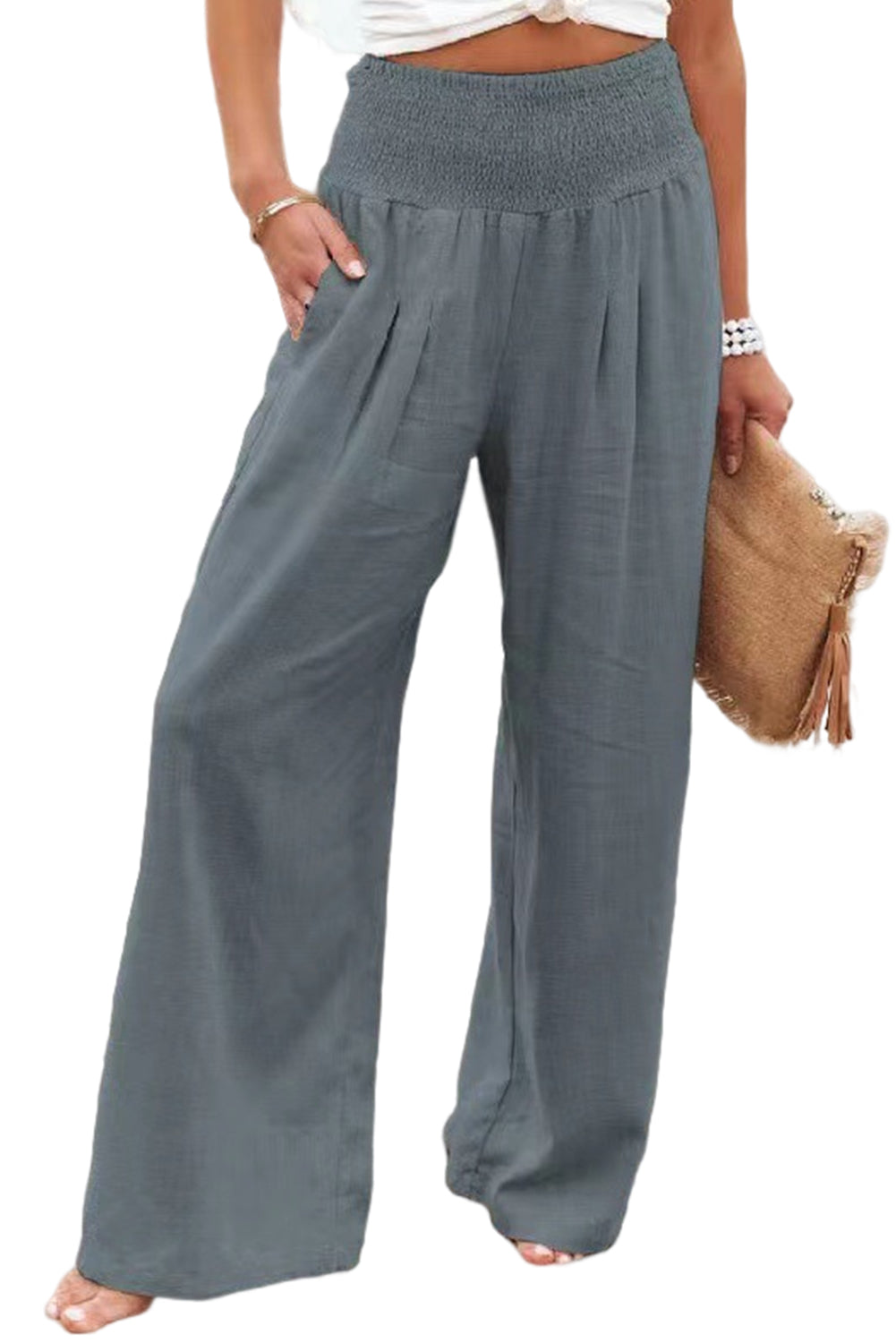 Khaki High Waist Wide Leg Pants