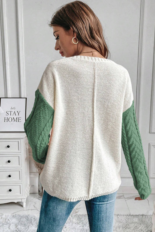 Green Colorblock Drop Shoulder Sweater