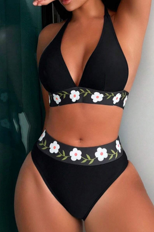 Black Floral High Waisted Bikini