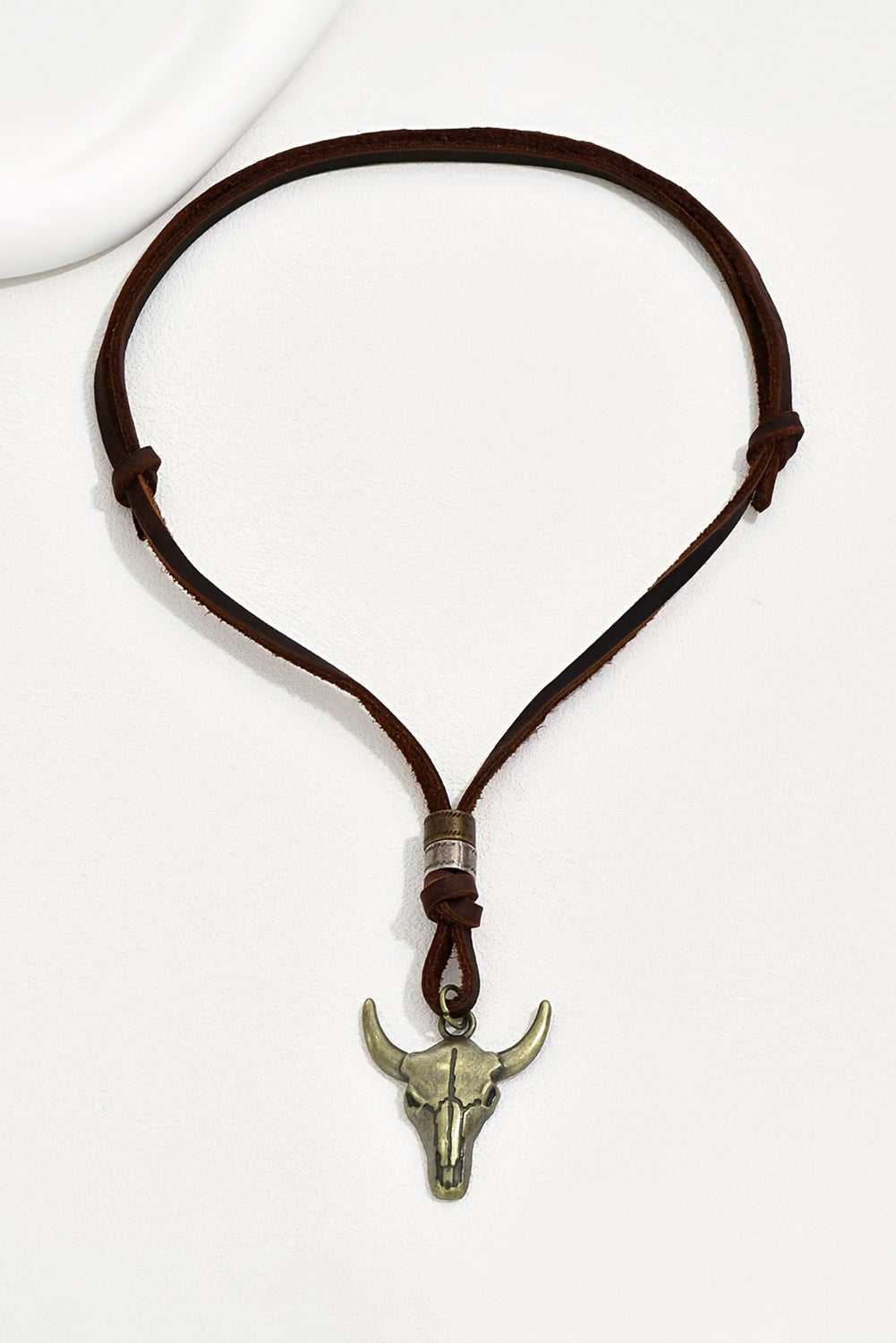 Coffee Steer Head Pendant Leather Necklace