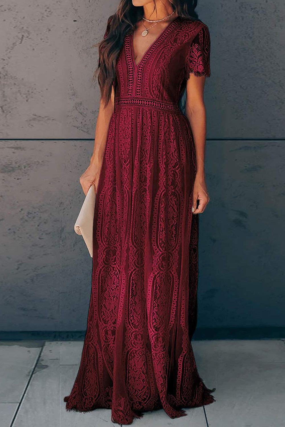 Fiery Red Lace Maxi Dress