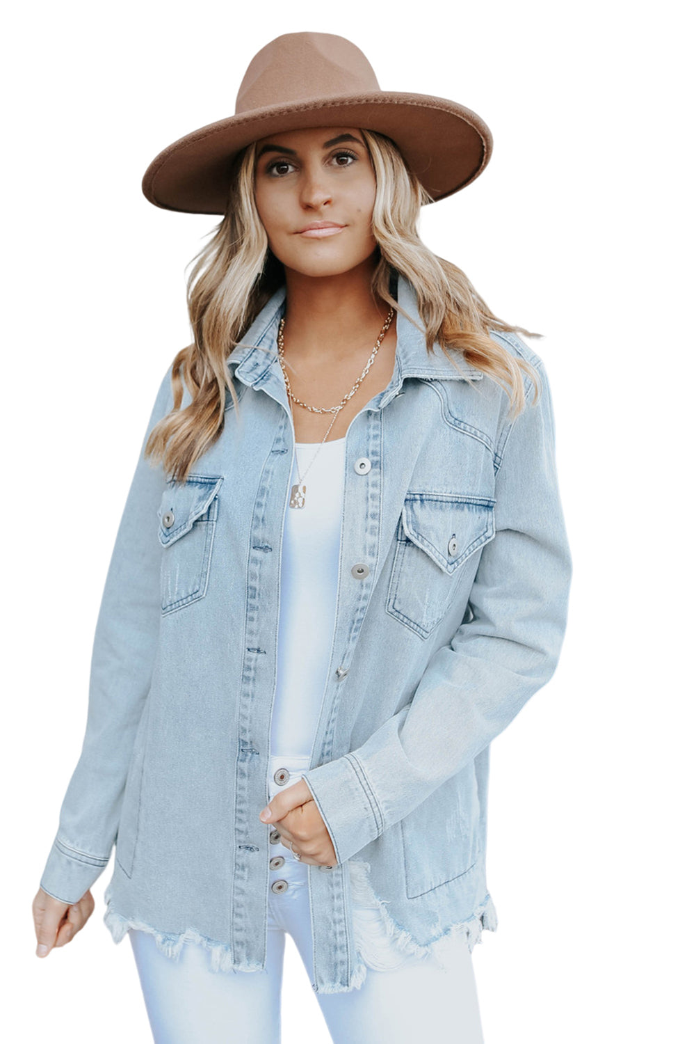 Sky Blue Flap Pocket Denim Jacket