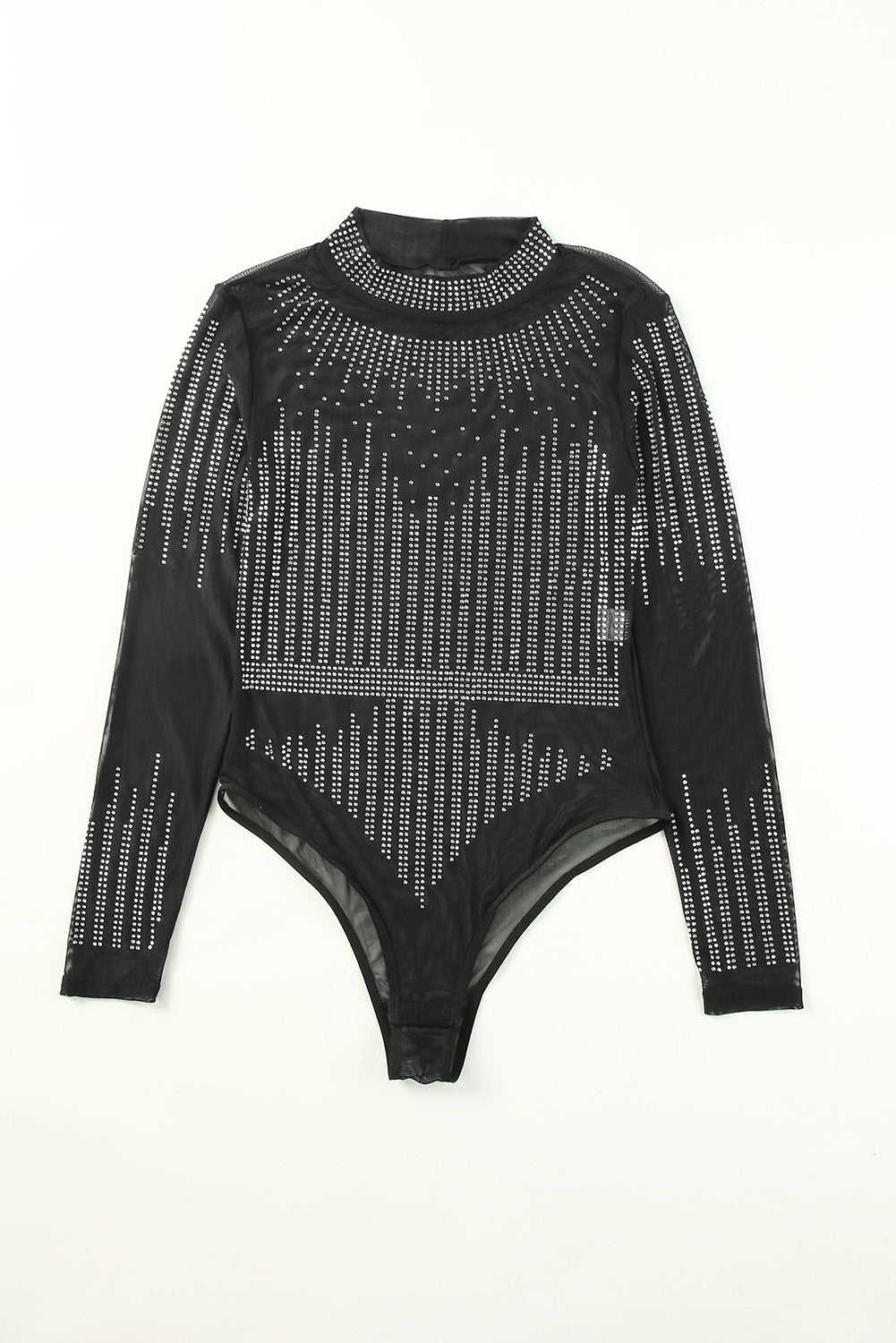 Black Rhinestone Sheer Mesh Bodysuit