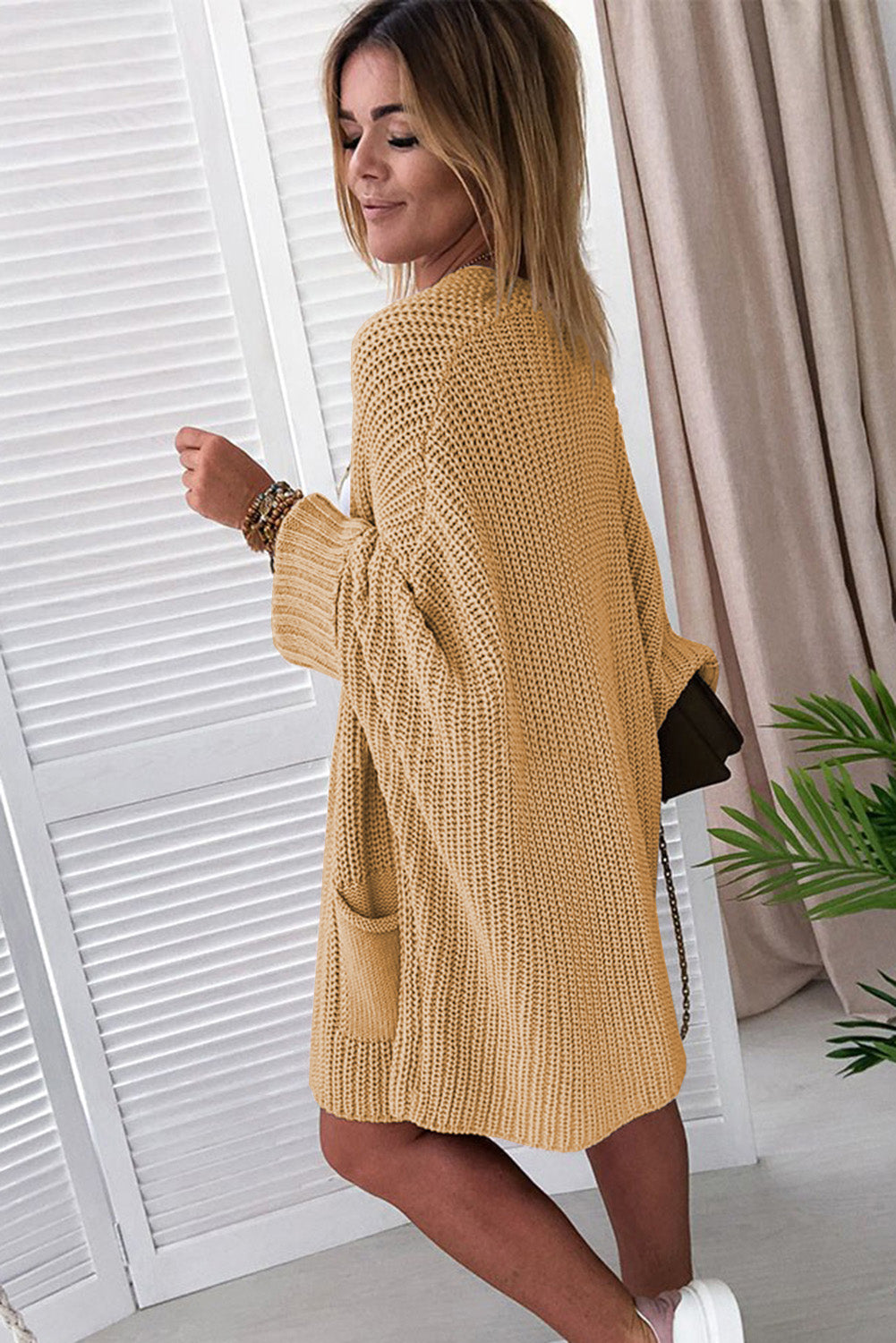 Apricot Oversized Fold Over Sleeve Cardigan