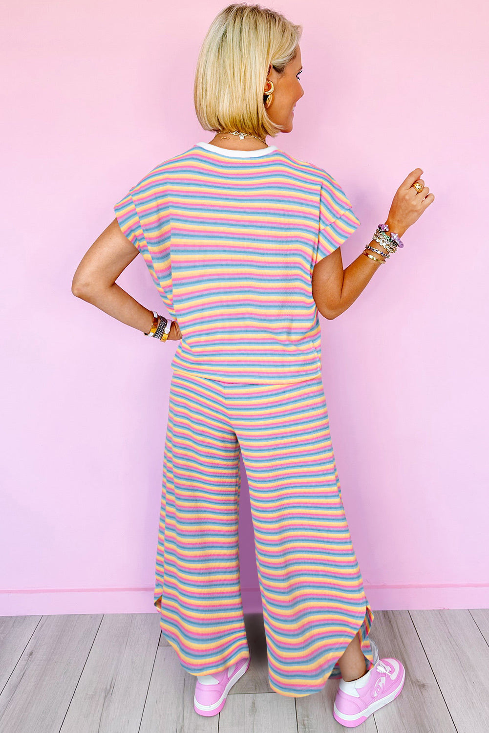 Striped Tassel Tee & Wide Leg Pants Set