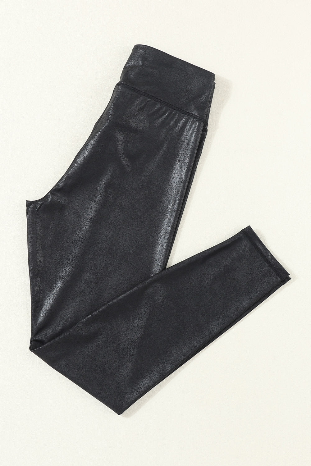 Navy Blue Crossed Waist Leather Leggings