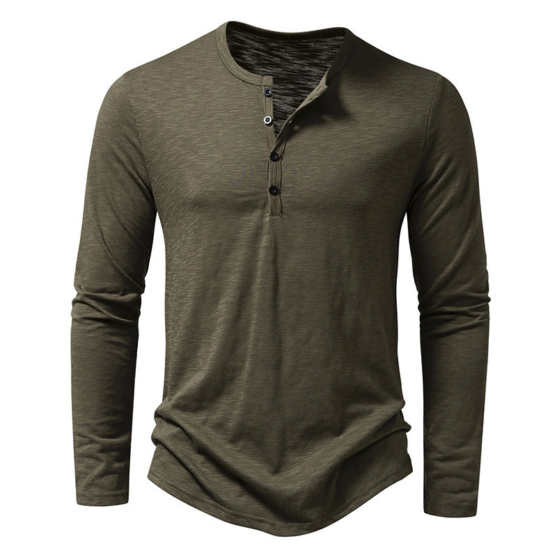 Mens Long Sleeve Henry Collar Shirt