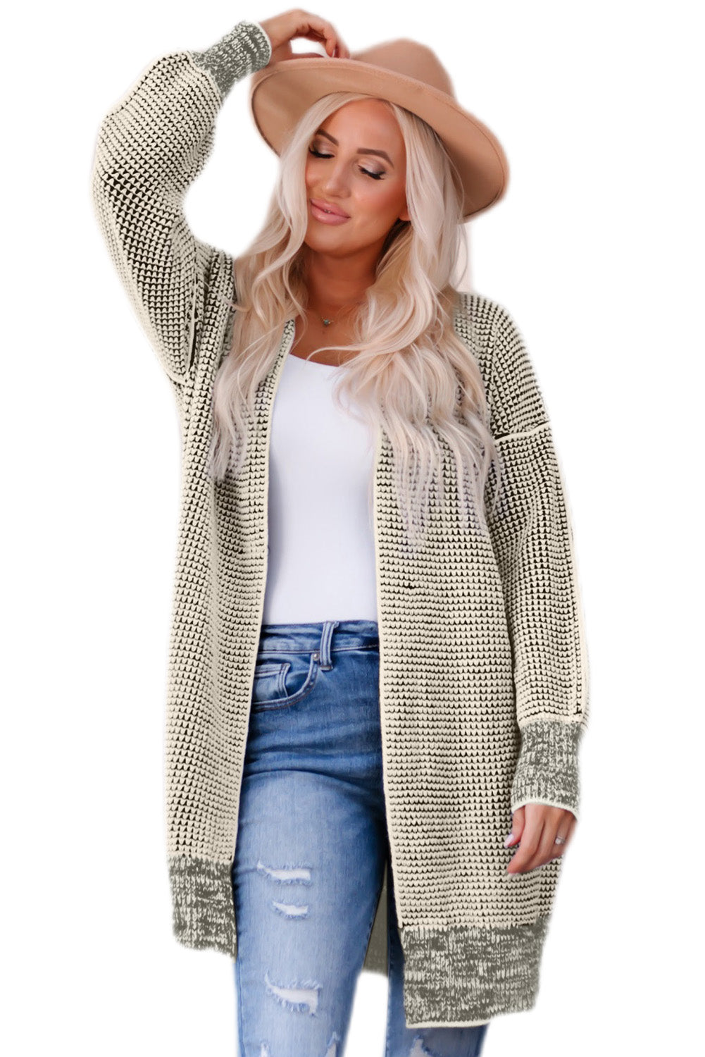 Small Print Knitted Open Front Cardigan