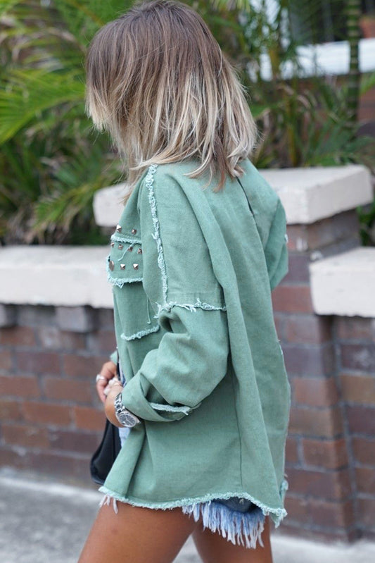 Green Frayed Trim Vintage Denim Jacket