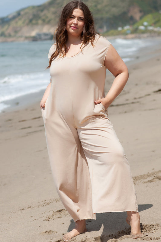 Beige Plus Size Wide Leg Jumpsuit