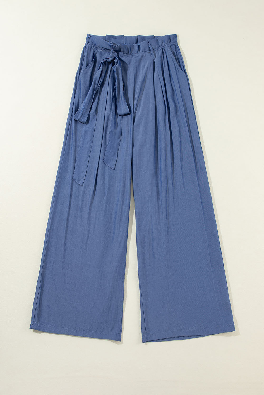 Belted Frilly Waist Wide Leg Loose Pants