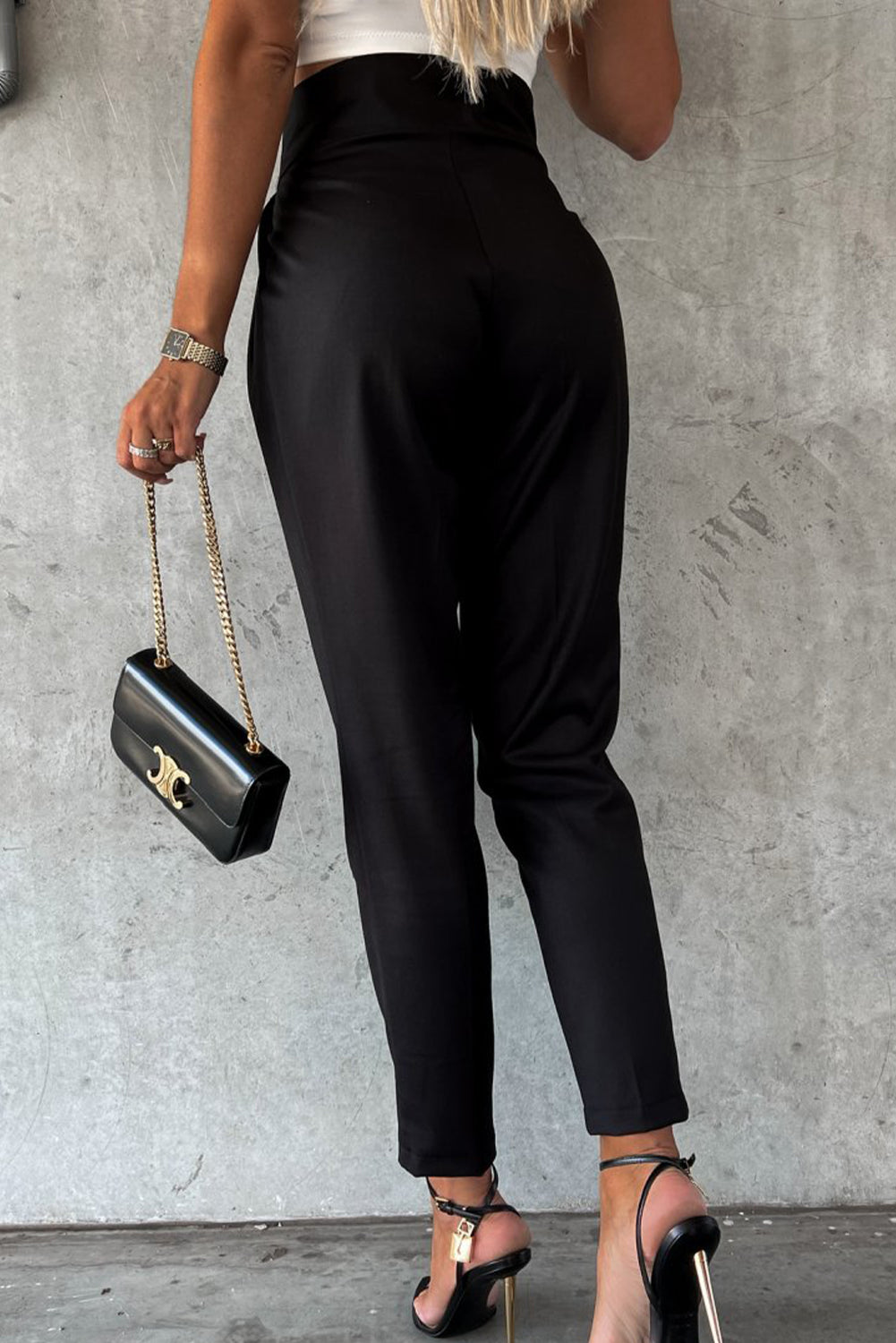 Black Button Up High Waist Tapered Pants