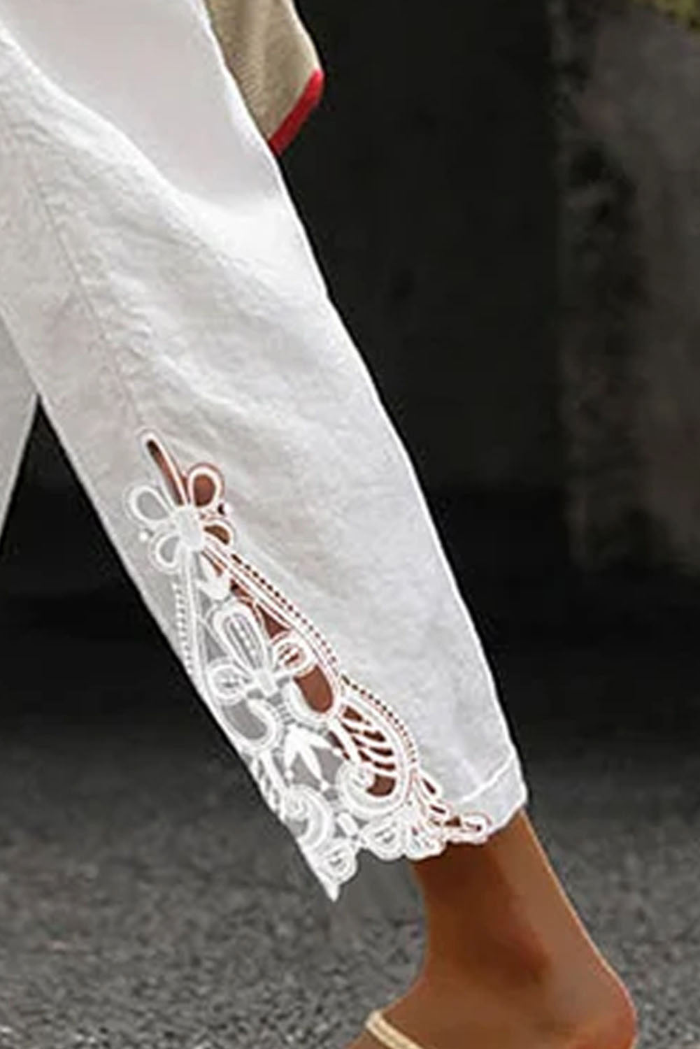 White Lace Splicing Drawstring Pants