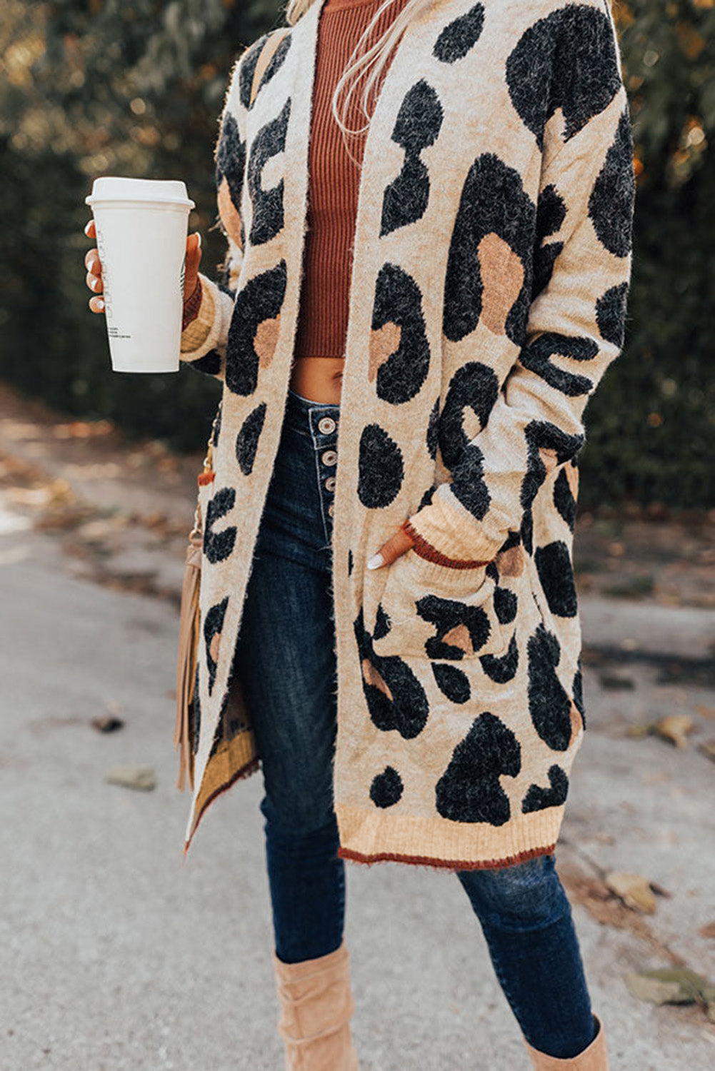 Oversized Leopard Print Open Midi Cardigan