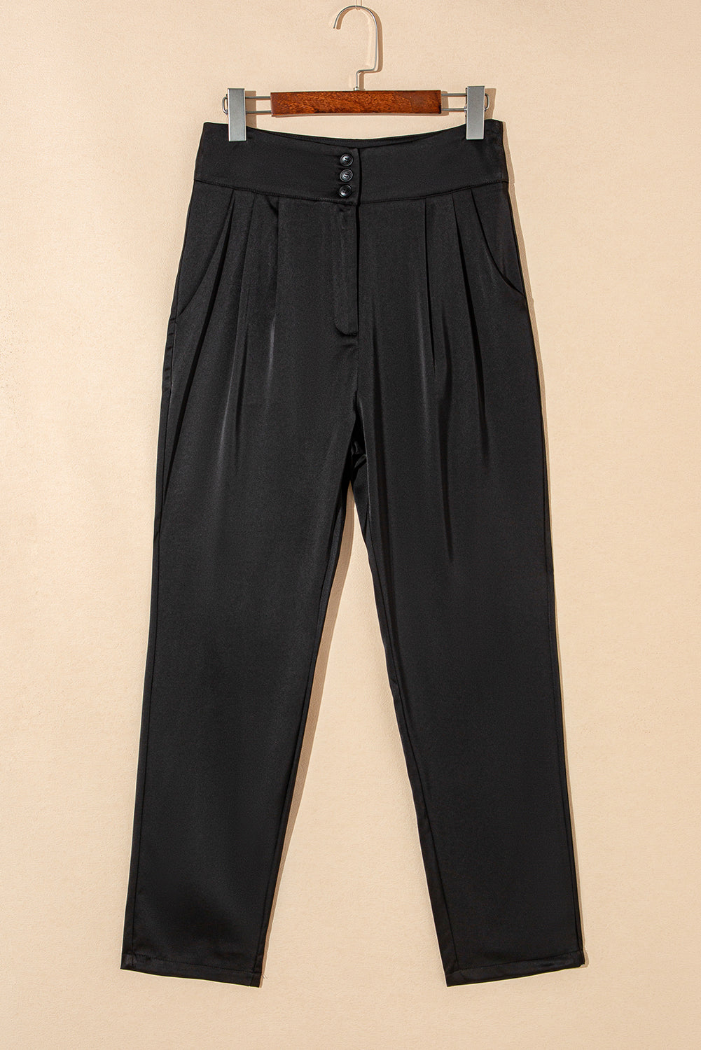 Black Button Up High Waist Tapered Pants