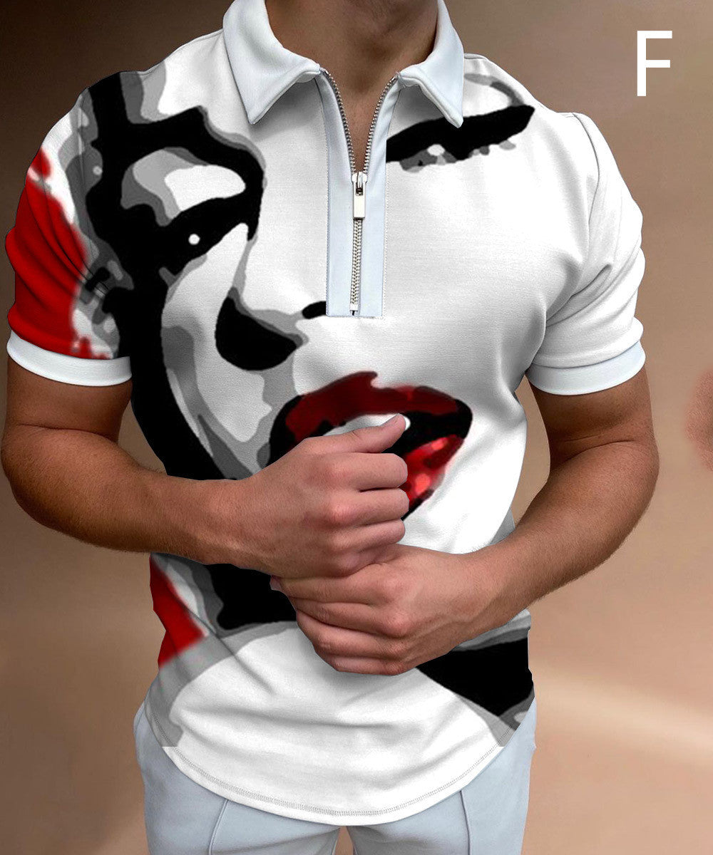 Men Face Art Short Sleeve Casual Polo Shirts