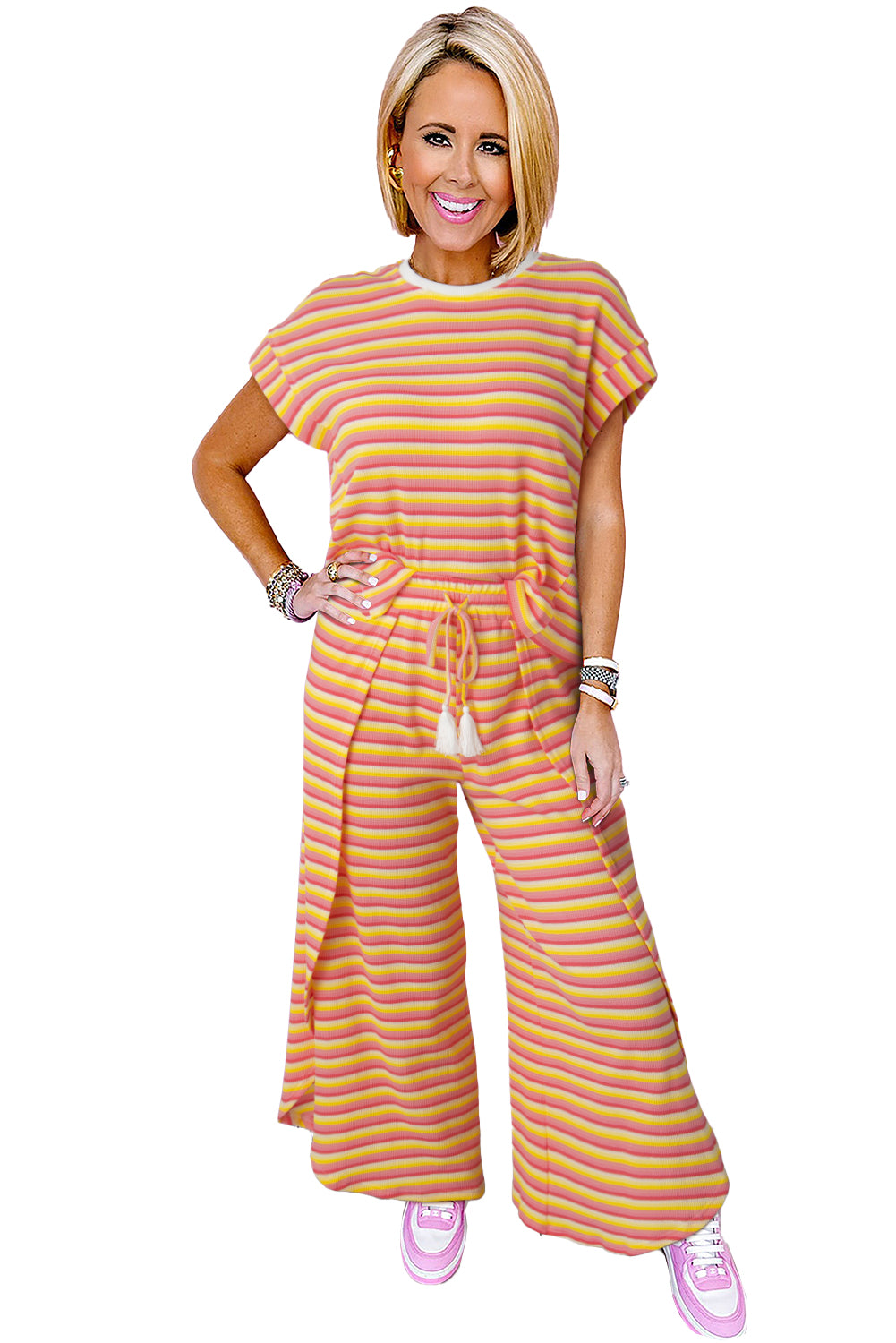 Striped Tassel Tee & Wide Leg Pants Set