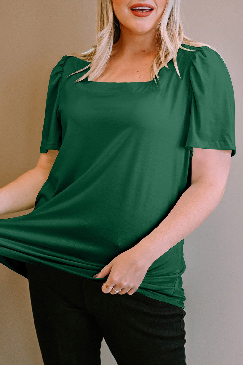 Plus Size  Ruched Shoulder Short Sleeve Top