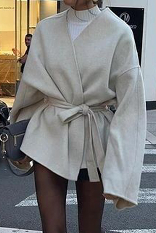 Beige Drop Sleeve Belted Trench Jacket