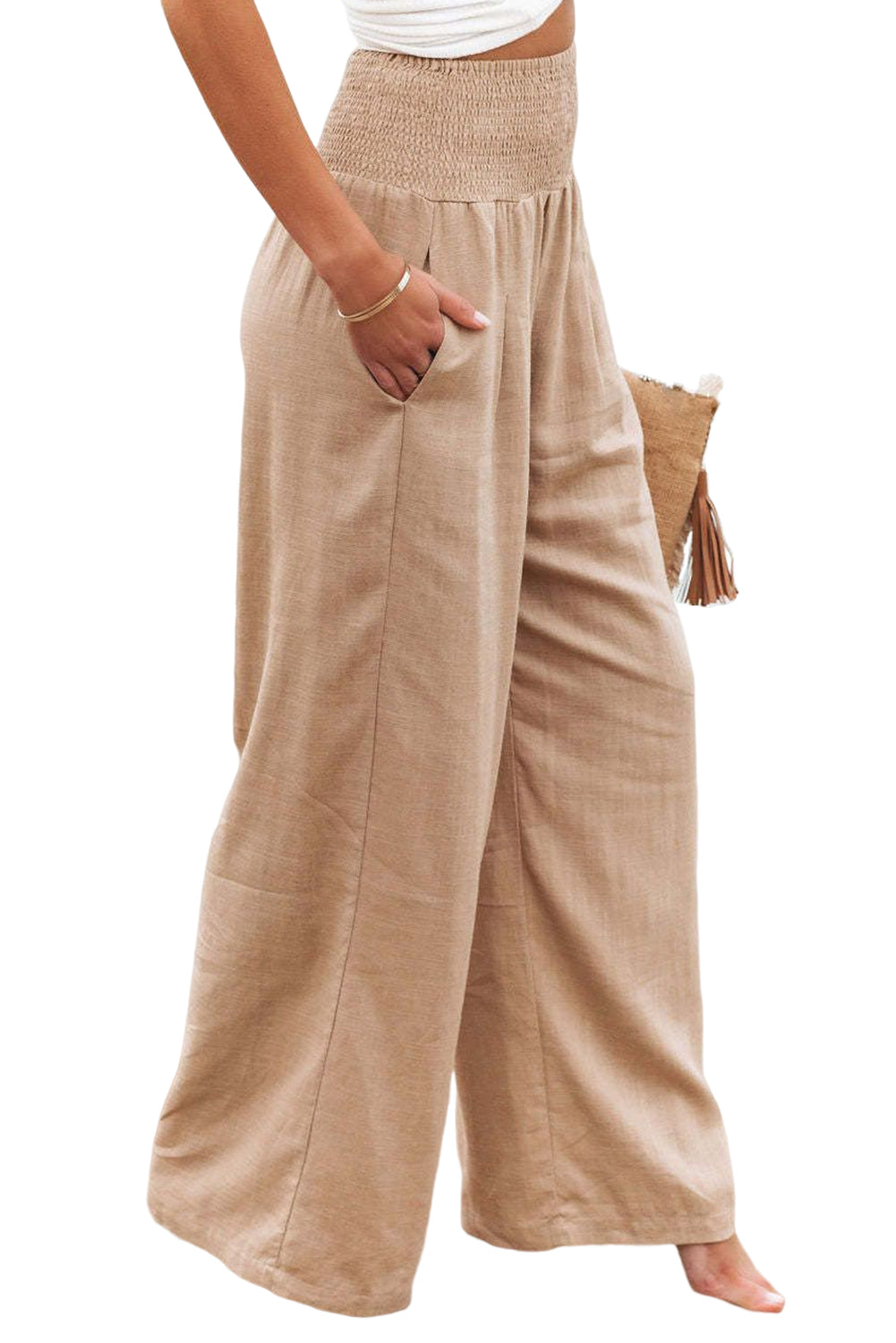 Khaki High Waist Wide Leg Pants