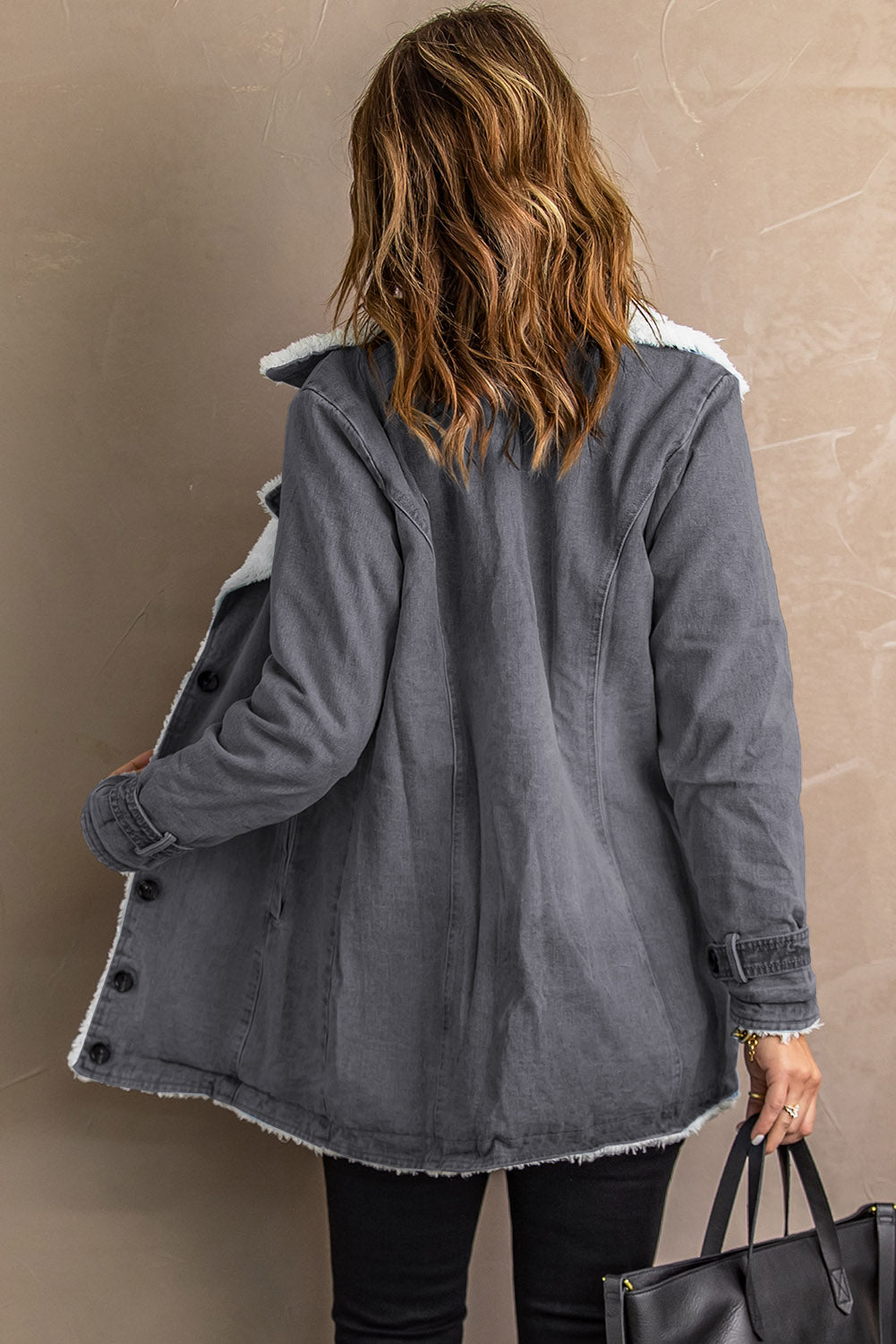 Gray Lapel Collar Fleece Jacket(Plus Size Available)