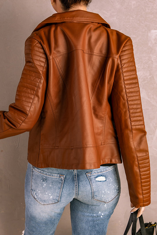 Brown Faux Leather Motorcycle Jacket (SM-2X)