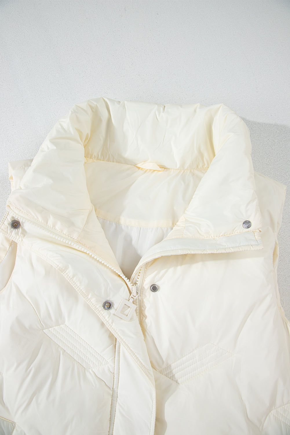 White Quilted High Neck Zip Up Jacket Vest