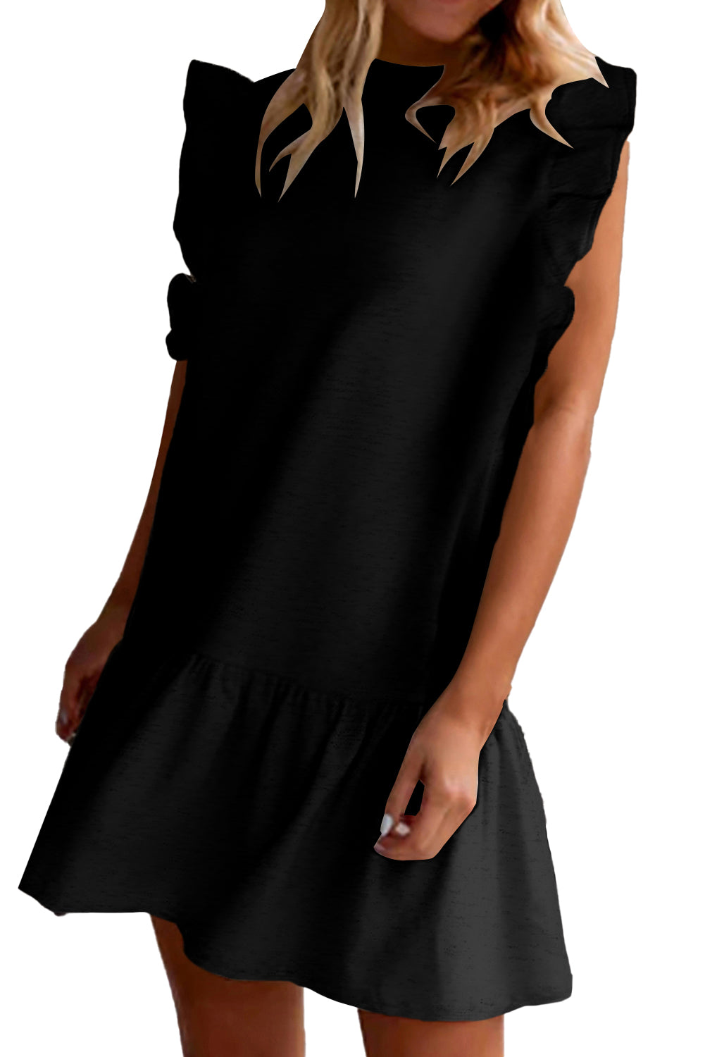 Flutter Sleeve Crew Neck Shift Dress