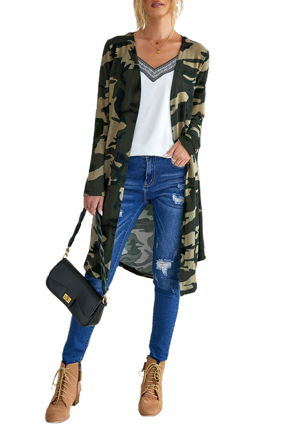 Camo Print Long Cardigan