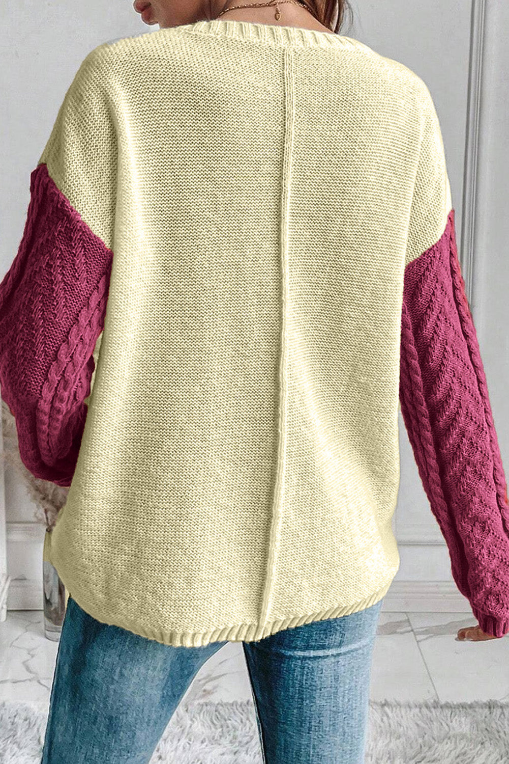 Green Colorblock Drop Shoulder Sweater