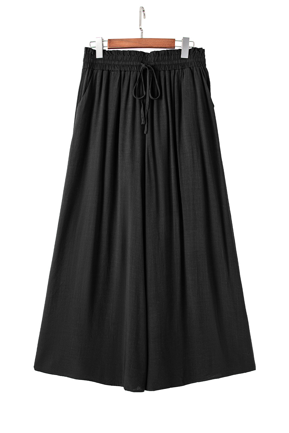 Black Drawstring High Waist Wide Leg Pants