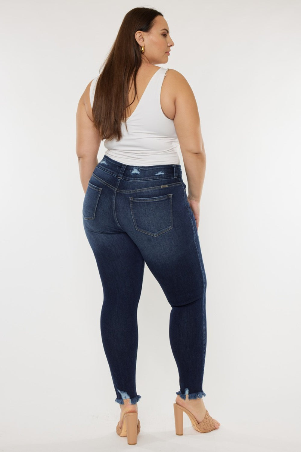 Plus Size Raw Hem High Waist Jeans