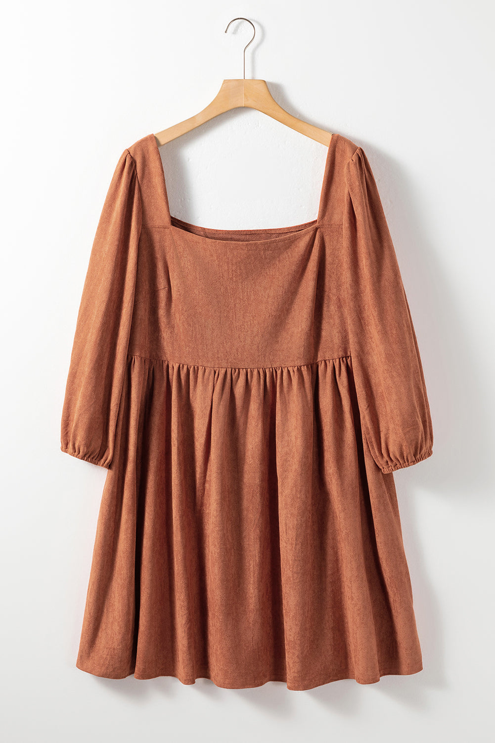 Chestnut Plus Size Suede Balloon Sleeve Dress