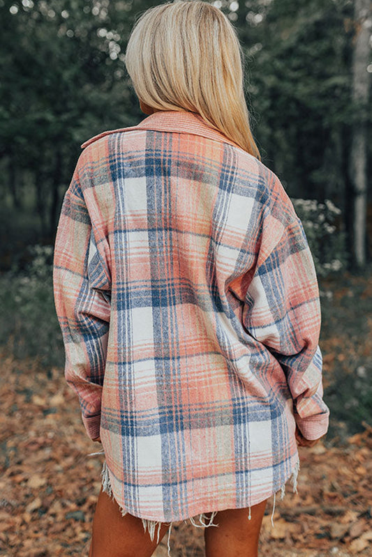 Light Pink Plaid Corduroy Loose Fit Jacket