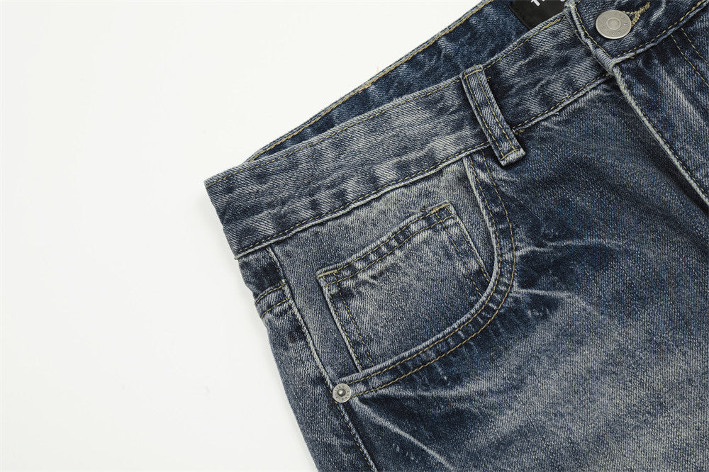 Men Retro Washed Worn Jeans