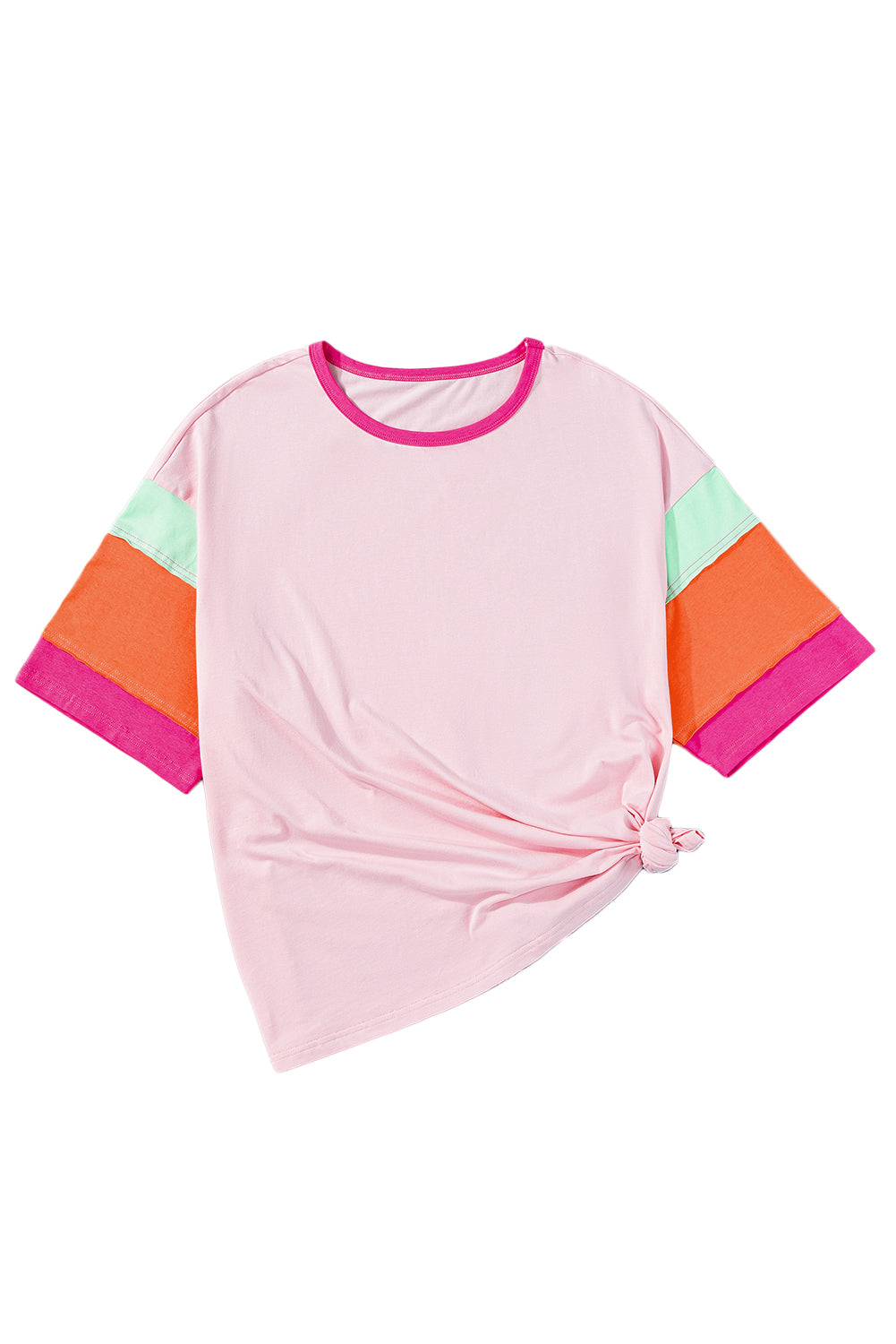 Pink Color Block Plus Size T Shirt