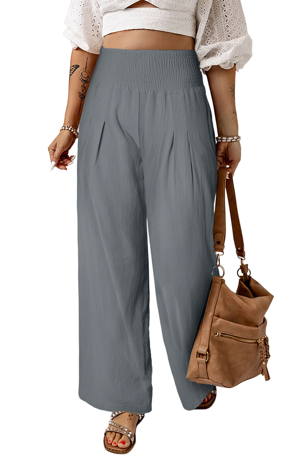 Khaki High Waist Wide Leg Pants