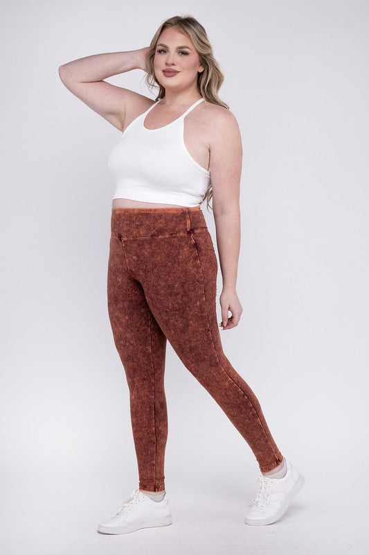 Plus Size Mineral Washed Wide Waistband Leggings