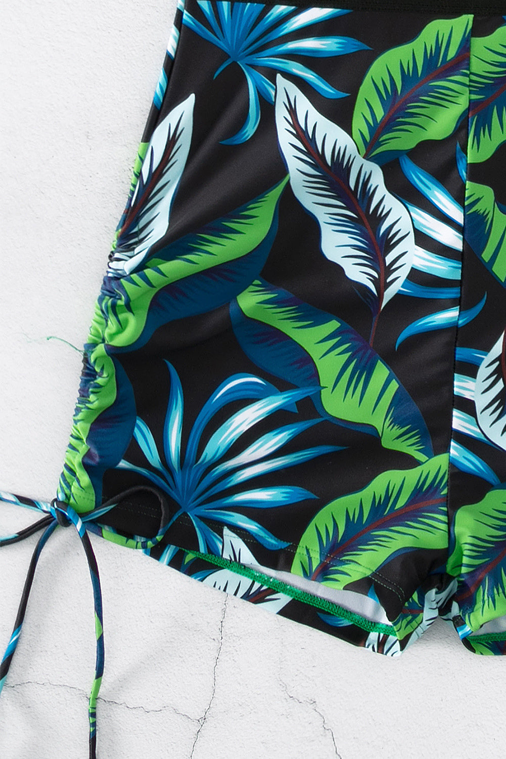 Bright Green Tropical Leaves Print Backless Monokini