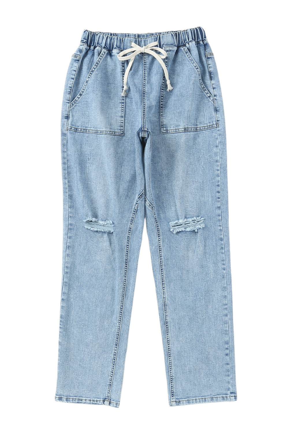 Sky Blue Distressed Pocketed Denim Jogger