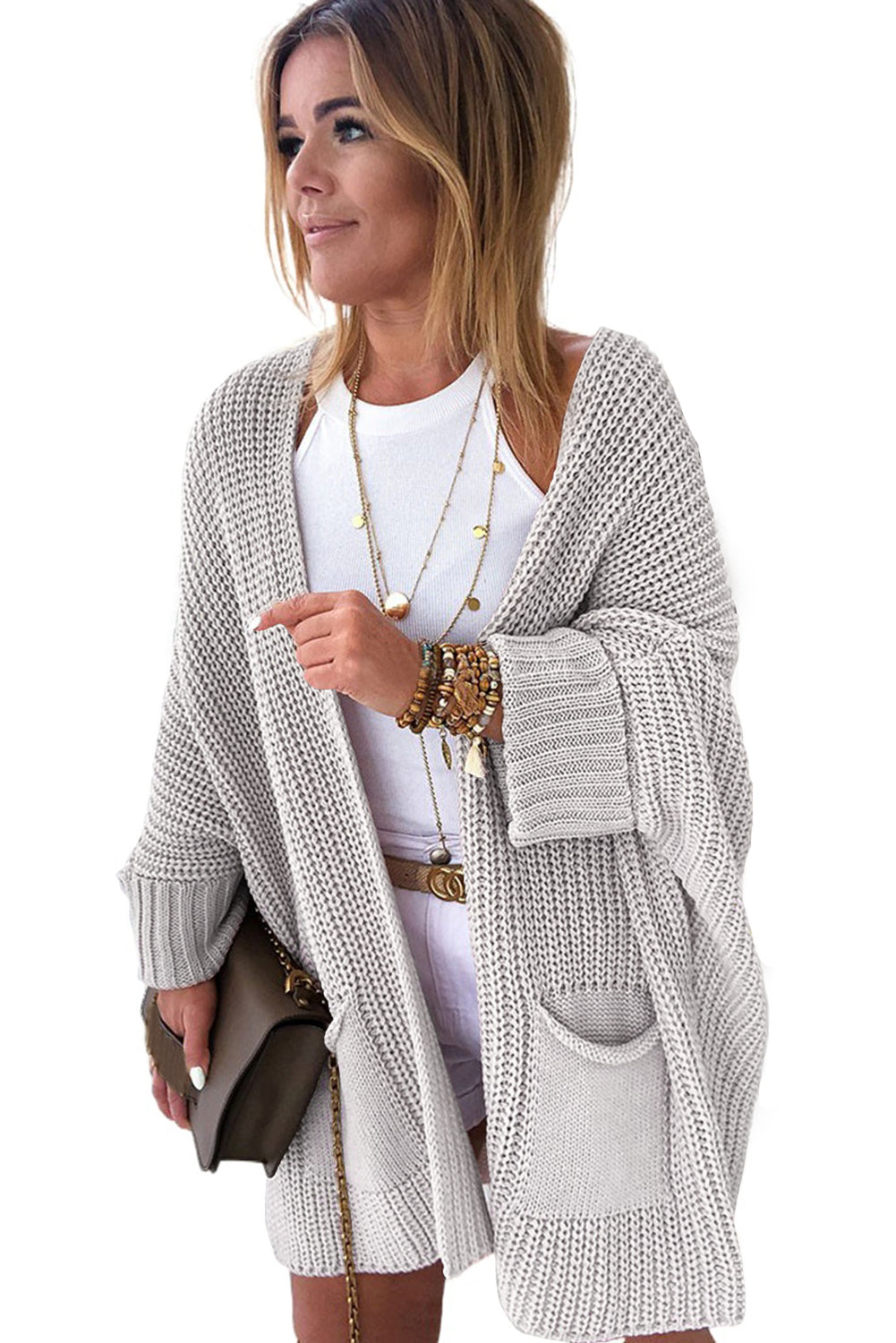 Apricot Oversized Fold Over Sleeve Cardigan