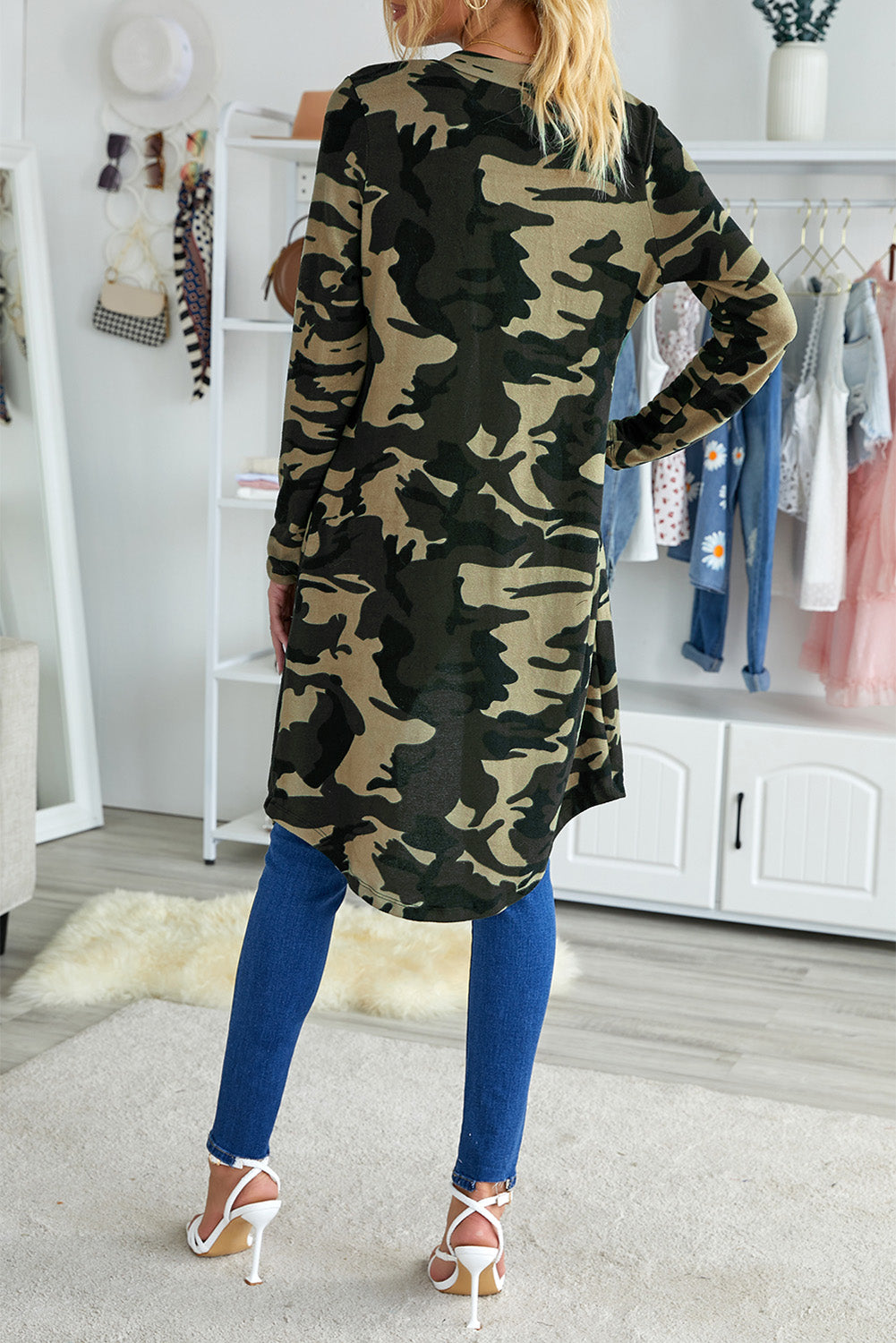 Camo Print Long Cardigan