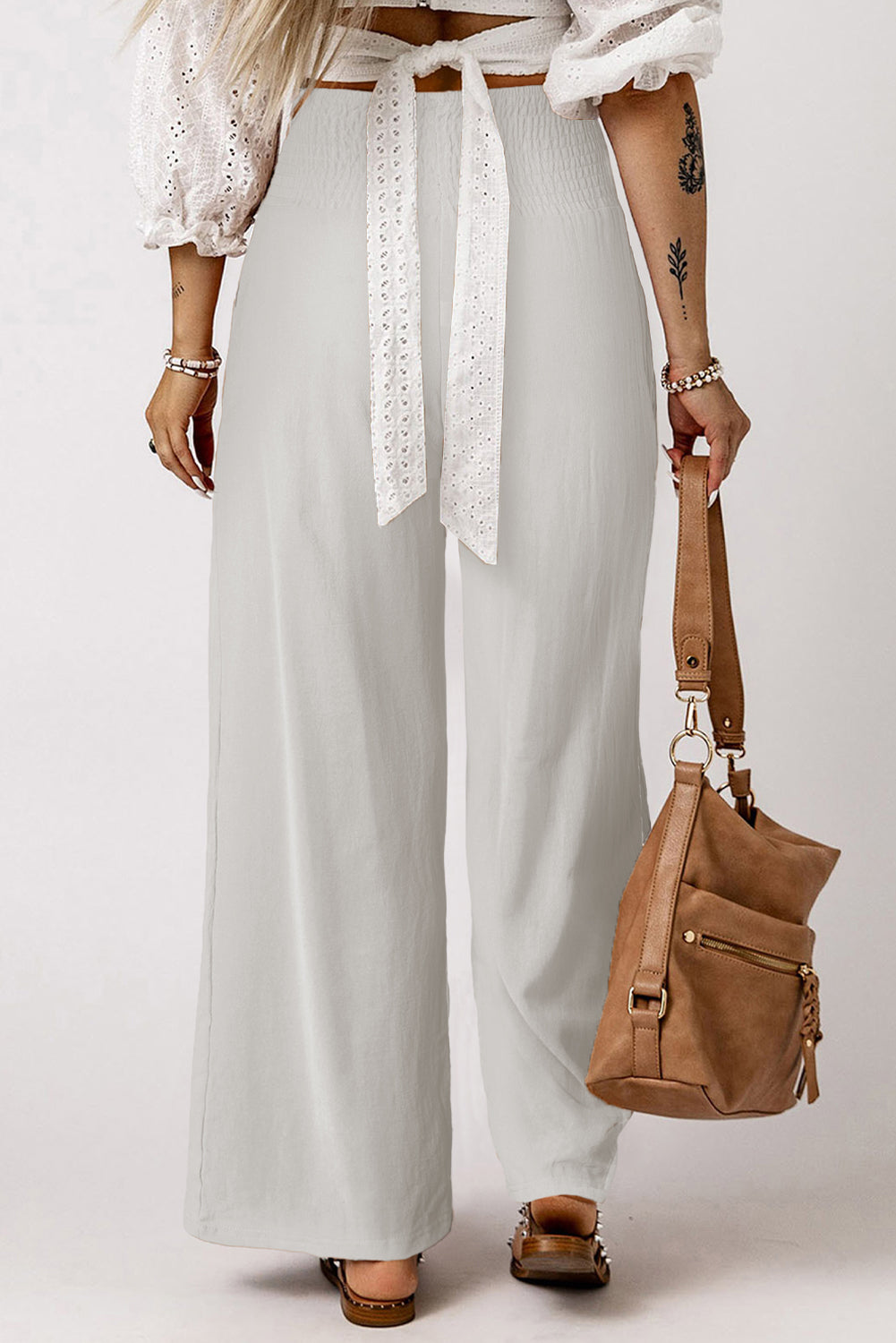 Khaki High Waist Wide Leg Pants